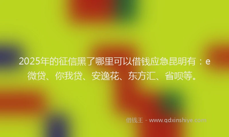 2025年的征信黑了哪里可以借钱应急昆明有：e微贷、你我贷、安逸花、东方汇、省呗等。