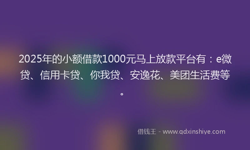 2025年的小额借款1000元马上放款平台有：e微贷、信用卡贷、你我贷、安逸花、美团生活费等。