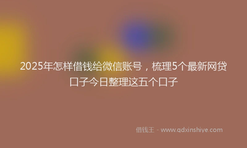 2025年怎样借钱给微信账号，梳理5个最新网贷口子今日整理这五个口子