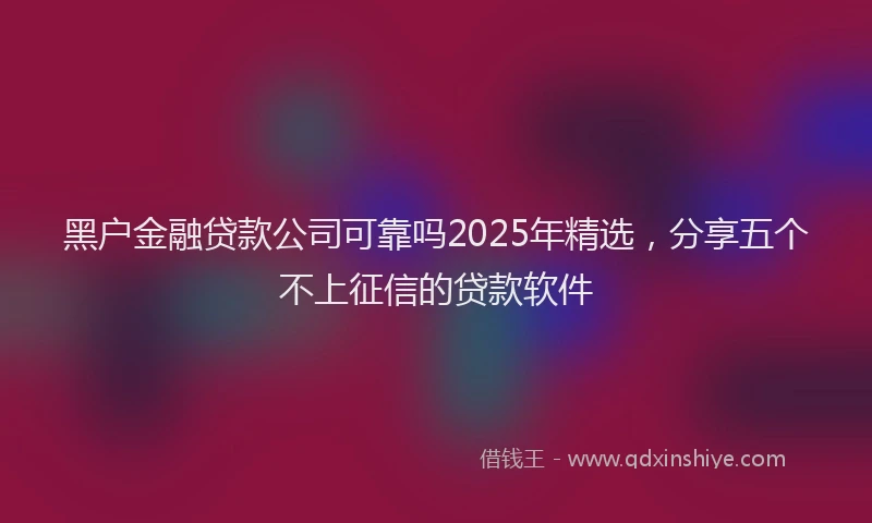 黑户金融贷款公司可靠吗2025年精选，分享五个不上征信的贷款软件