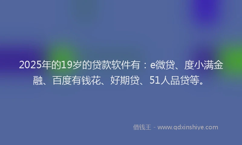 2025年的19岁的贷款软件有：e微贷、度小满金融、百度有钱花、好期贷、51人品贷等。