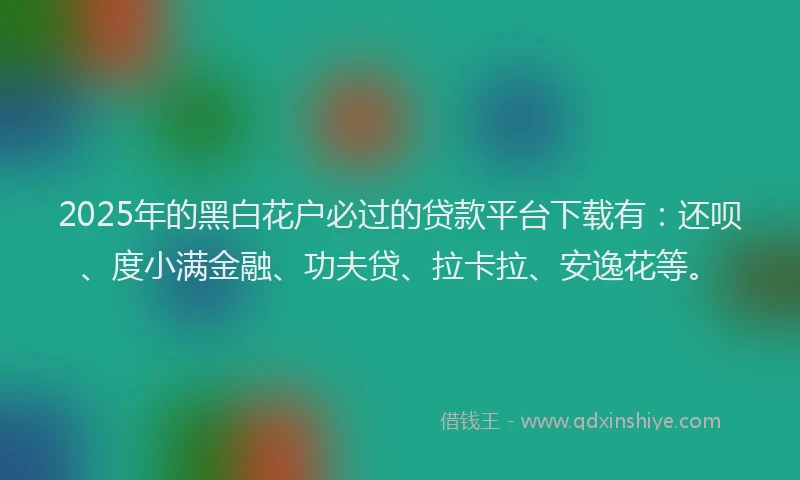 2025年的黑白花户必过的贷款平台下载有：还呗、度小满金融、功夫贷、拉卡拉、安逸花等。