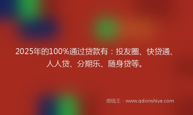2025年的100%通过贷款有：投友圈、快贷通、人人贷、分期乐、随身贷等。