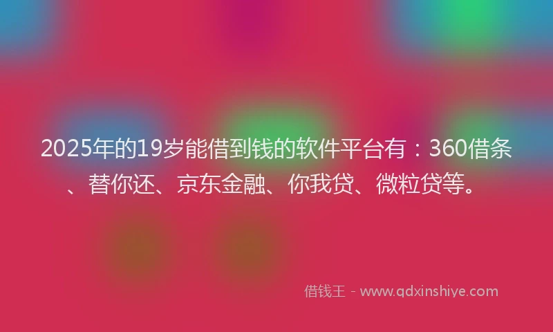 2025年的19岁能借到钱的软件平台有：360借条、替你还、京东金融、你我贷、微粒贷等。