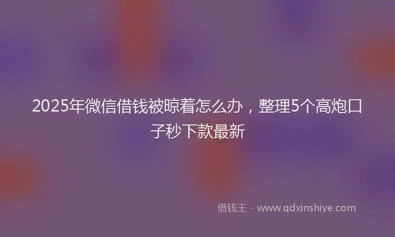 2025年微信借钱被晾着怎么办，整理5个高炮口子秒下款最新