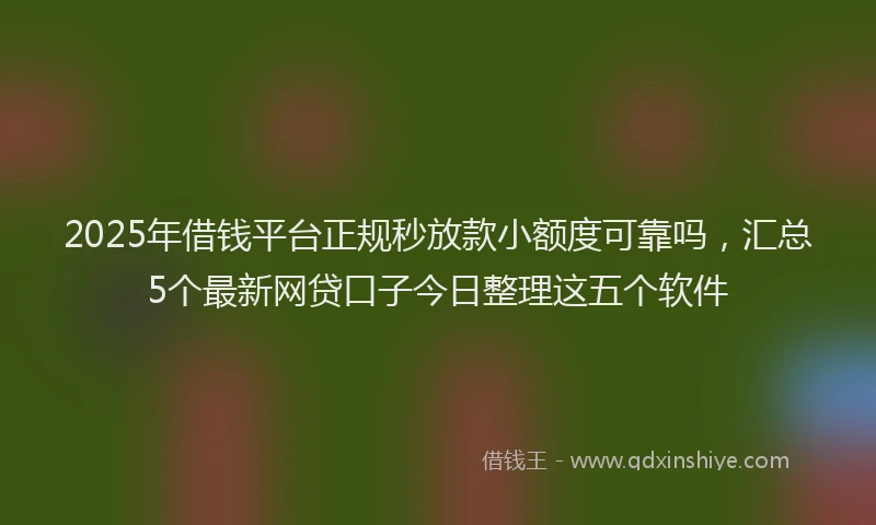 2025年借钱平台正规秒放款小额度可靠吗，汇总5个最新网贷口子今日整理这五个软件