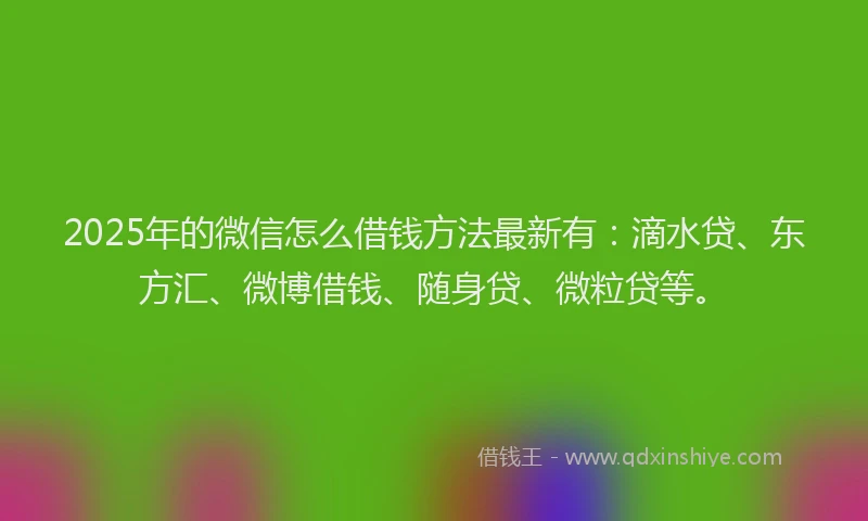 2025年的微信怎么借钱方法最新有：滴水贷、东方汇、微博借钱、随身贷、微粒贷等。