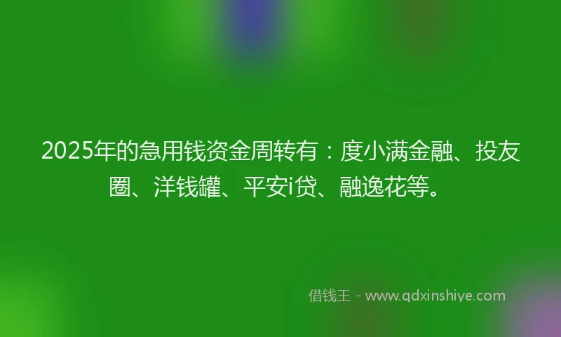 2025年的急用钱资金周转有：度小满金融、投友圈、洋钱罐、平安i贷、融逸花等。