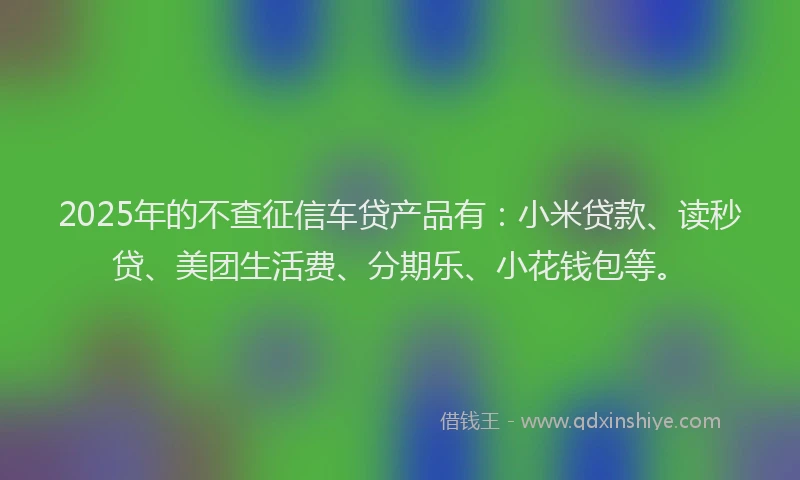 2025年的不查征信车贷产品有：小米贷款、读秒贷、美团生活费、分期乐、小花钱包等。