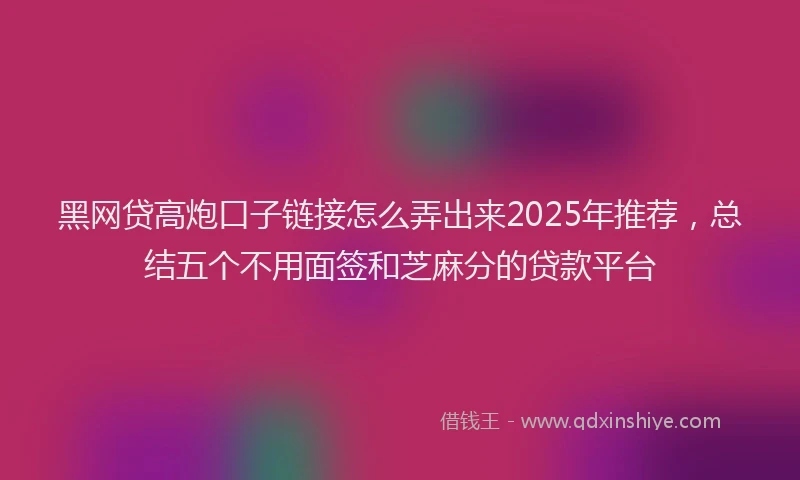 黑网贷高炮口子链接怎么弄出来2025年推荐，总结五个不用面签和芝麻分的贷款平台