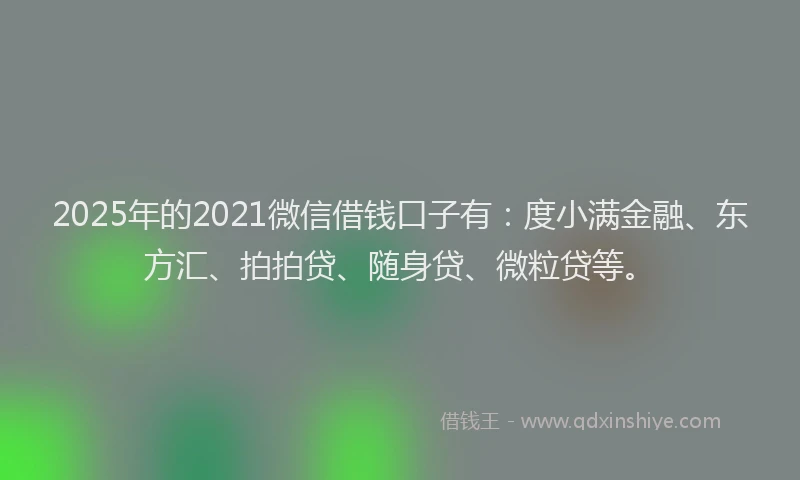 2025年的2021微信借钱口子有：度小满金融、东方汇、拍拍贷、随身贷、微粒贷等。