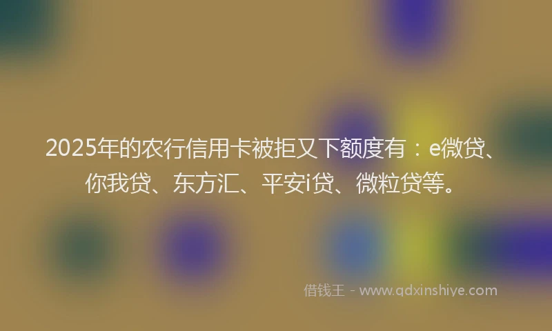 2025年的农行信用卡被拒又下额度有：e微贷、你我贷、东方汇、平安i贷、微粒贷等。