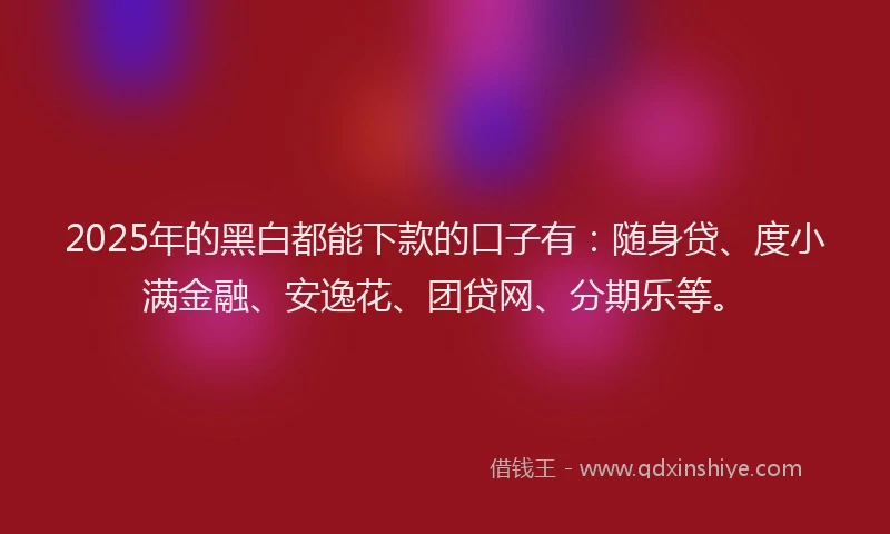 2025年的黑白都能下款的口子有：随身贷、度小满金融、安逸花、团贷网、分期乐等。