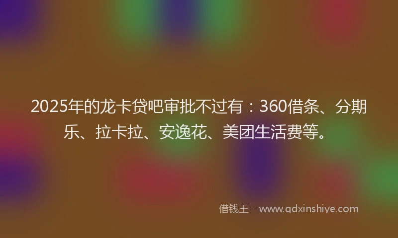 2025年的龙卡贷吧审批不过有：360借条、分期乐、拉卡拉、安逸花、美团生活费等。