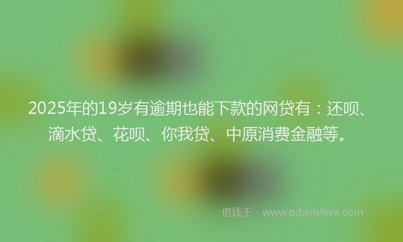 2025年的19岁有逾期也能下款的网贷有：还呗、滴水贷、花呗、你我贷、中原消费金融等。