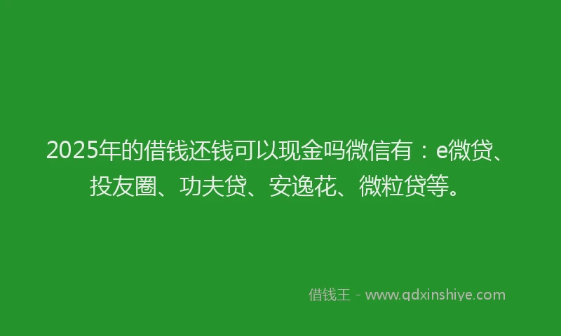 2025年的借钱还钱可以现金吗微信有：e微贷、投友圈、功夫贷、安逸花、微粒贷等。