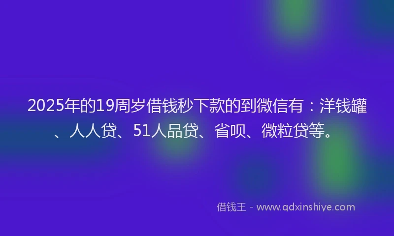 2025年的19周岁借钱秒下款的到微信有：洋钱罐、人人贷、51人品贷、省呗、微粒贷等。