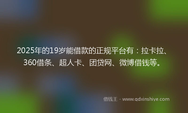 2025年的19岁能借款的正规平台有：拉卡拉、360借条、超人卡、团贷网、微博借钱等。