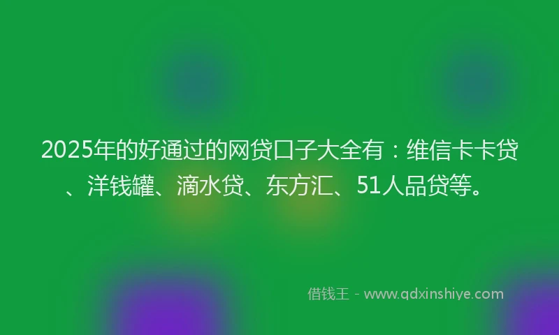 2025年的好通过的网贷口子大全有：维信卡卡贷、洋钱罐、滴水贷、东方汇、51人品贷等。