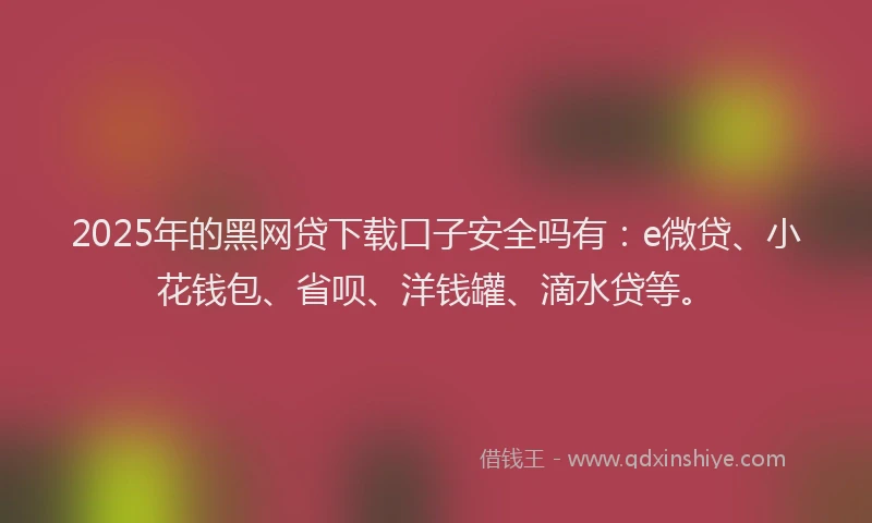2025年的黑网贷下载口子安全吗有：e微贷、小花钱包、省呗、洋钱罐、滴水贷等。