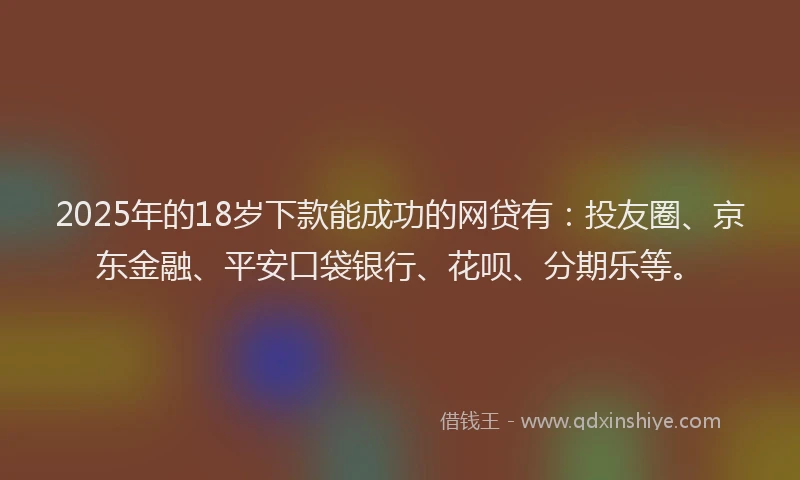 2025年的18岁下款能成功的网贷有：投友圈、京东金融、平安口袋银行、花呗、分期乐等。