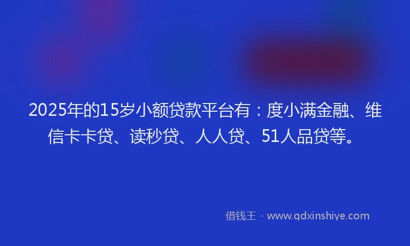 2025年的15岁小额贷款平台有：度小满金融、维信卡卡贷、读秒贷、人人贷、51人品贷等。