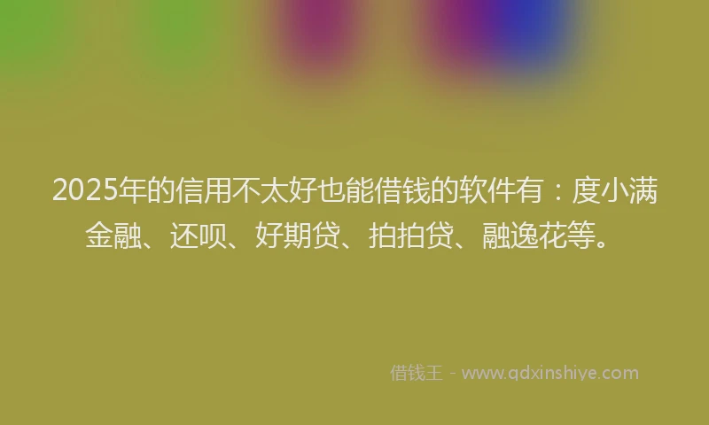 2025年的信用不太好也能借钱的软件有：度小满金融、还呗、好期贷、拍拍贷、融逸花等。