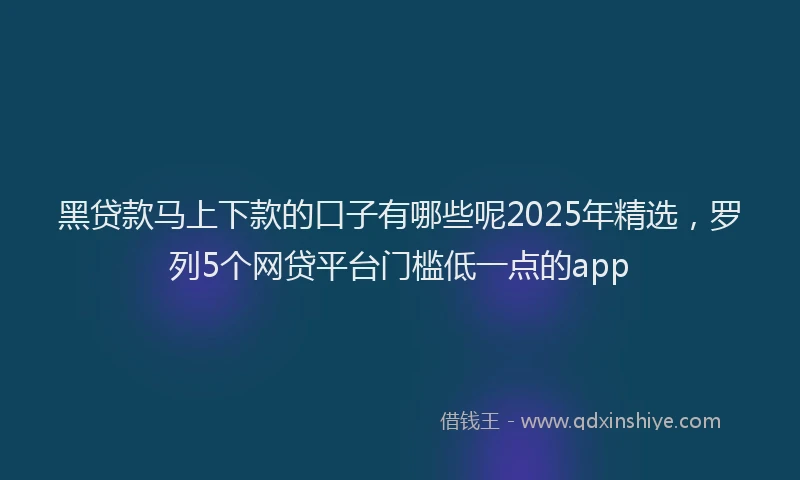 黑贷款马上下款的口子有哪些呢2025年精选，罗列5个网贷平台门槛低一点的app