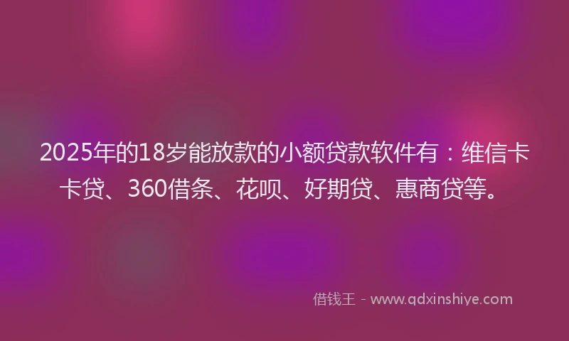 2025年的18岁能放款的小额贷款软件有：维信卡卡贷、360借条、花呗、好期贷、惠商贷等。
