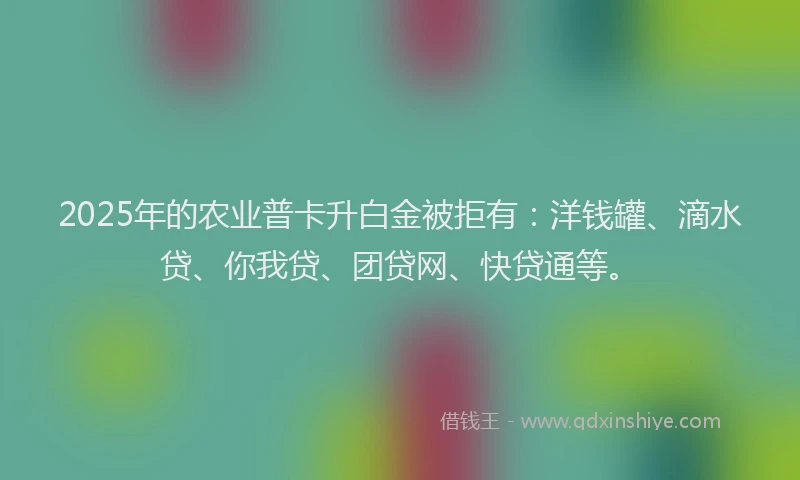 2025年的农业普卡升白金被拒有：洋钱罐、滴水贷、你我贷、团贷网、快贷通等。