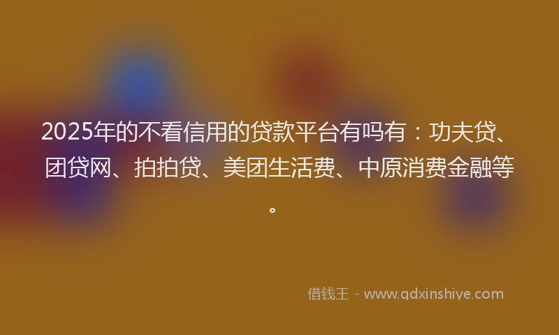 2025年的不看信用的贷款平台有吗有：功夫贷、团贷网、拍拍贷、美团生活费、中原消费金融等。