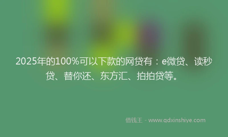 2025年的100%可以下款的网贷有：e微贷、读秒贷、替你还、东方汇、拍拍贷等。