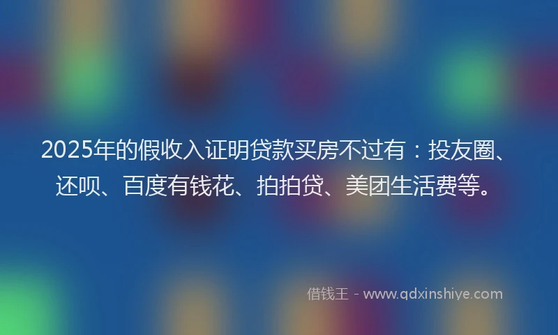2025年的假收入证明贷款买房不过有：投友圈、还呗、百度有钱花、拍拍贷、美团生活费等。