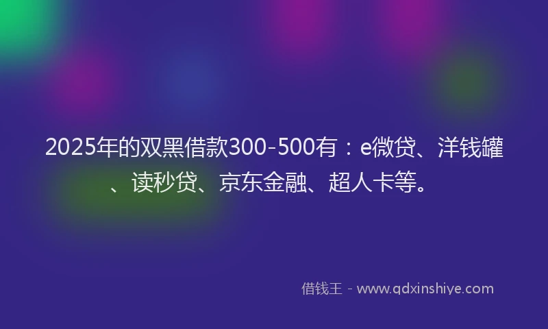 2025年的双黑借款300-500有：e微贷、洋钱罐、读秒贷、京东金融、超人卡等。