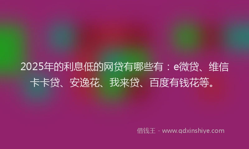 2025年的利息低的网贷有哪些有：e微贷、维信卡卡贷、安逸花、我来贷、百度有钱花等。