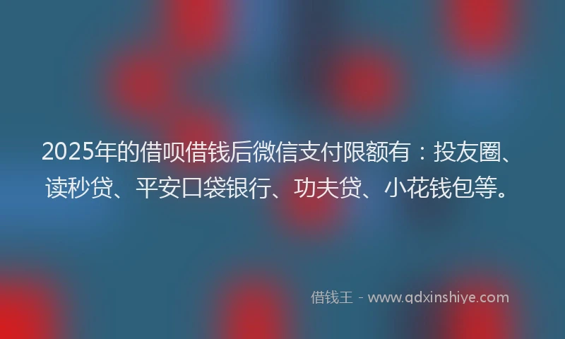 2025年的借呗借钱后微信支付限额有：投友圈、读秒贷、平安口袋银行、功夫贷、小花钱包等。