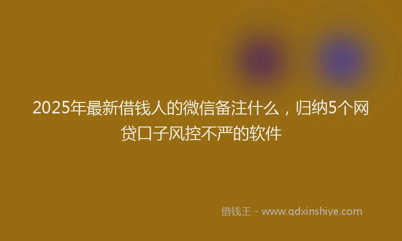 2025年最新借钱人的微信备注什么，归纳5个网贷口子风控不严的软件
