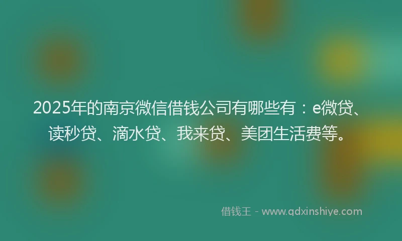 2025年的南京微信借钱公司有哪些有：e微贷、读秒贷、滴水贷、我来贷、美团生活费等。
