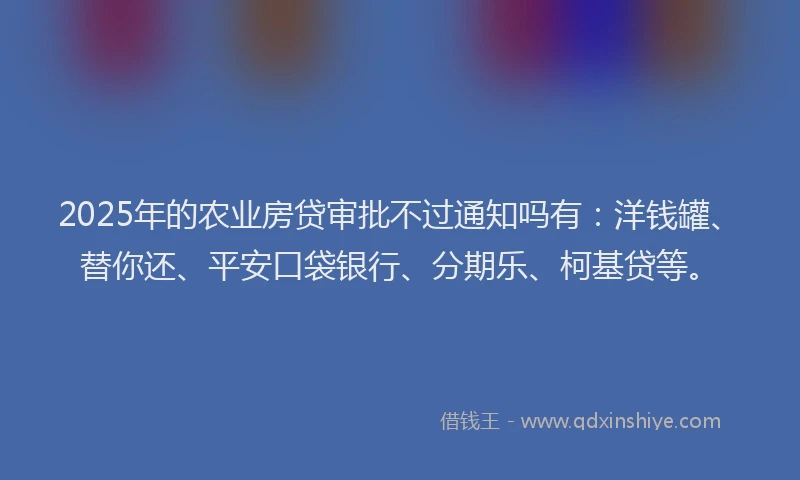 2025年的农业房贷审批不过通知吗有：洋钱罐、替你还、平安口袋银行、分期乐、柯基贷等。