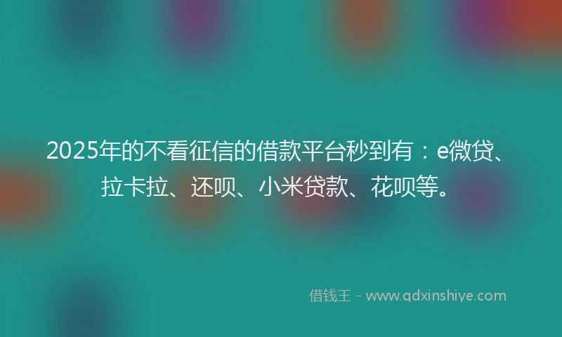 2025年的不看征信的借款平台秒到有：e微贷、拉卡拉、还呗、小米贷款、花呗等。
