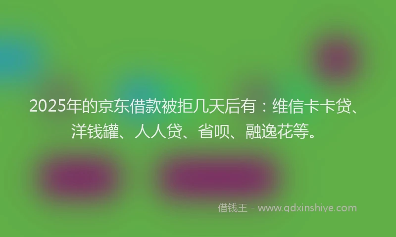2025年的京东借款被拒几天后有：维信卡卡贷、洋钱罐、人人贷、省呗、融逸花等。