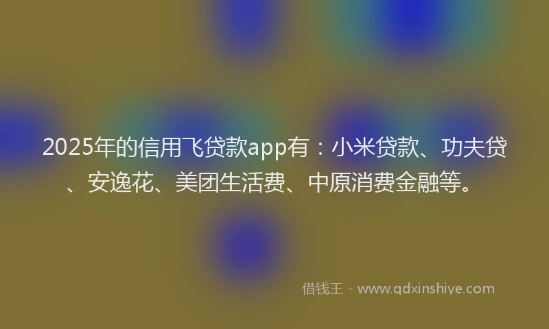 2025年的信用飞贷款app有：小米贷款、功夫贷、安逸花、美团生活费、中原消费金融等。