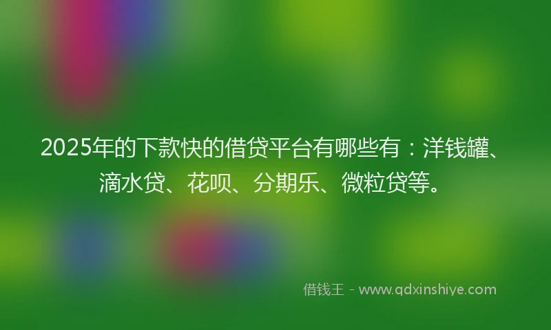 2025年的下款快的借贷平台有哪些有：洋钱罐、滴水贷、花呗、分期乐、微粒贷等。