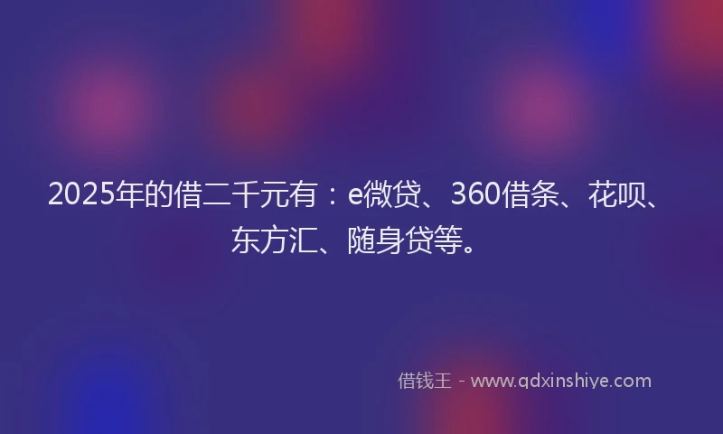 2025年的借二千元有：e微贷、360借条、花呗、东方汇、随身贷等。