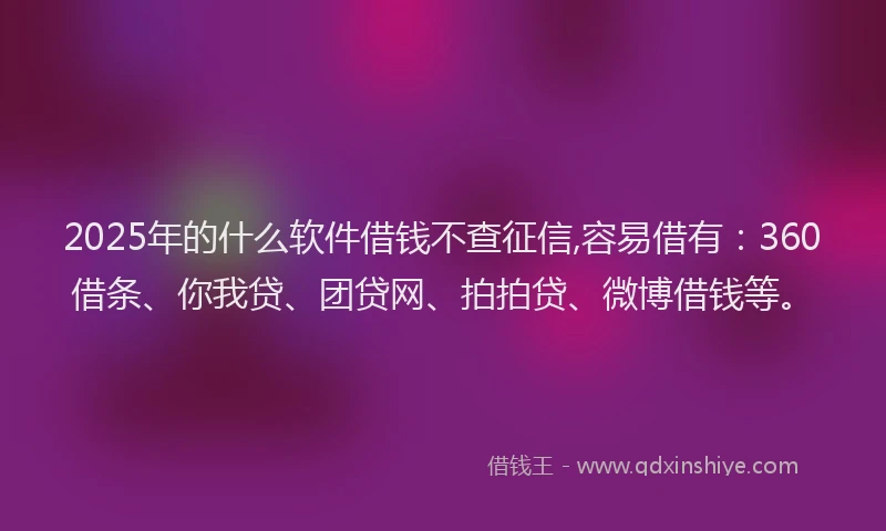 2025年的什么软件借钱不查征信,容易借有：360借条、你我贷、团贷网、拍拍贷、微博借钱等。