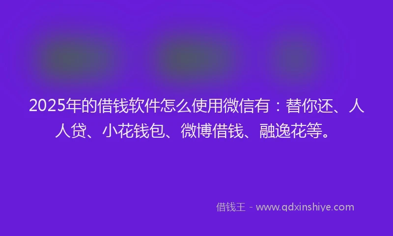 2025年的借钱软件怎么使用微信有：替你还、人人贷、小花钱包、微博借钱、融逸花等。
