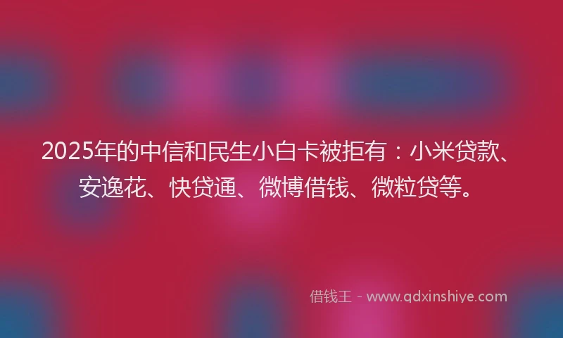 2025年的中信和民生小白卡被拒有：小米贷款、安逸花、快贷通、微博借钱、微粒贷等。
