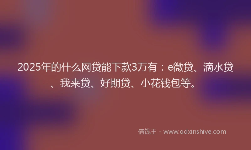 2025年的什么网贷能下款3万有：e微贷、滴水贷、我来贷、好期贷、小花钱包等。
