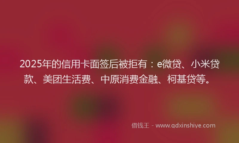 2025年的信用卡面签后被拒有：e微贷、小米贷款、美团生活费、中原消费金融、柯基贷等。
