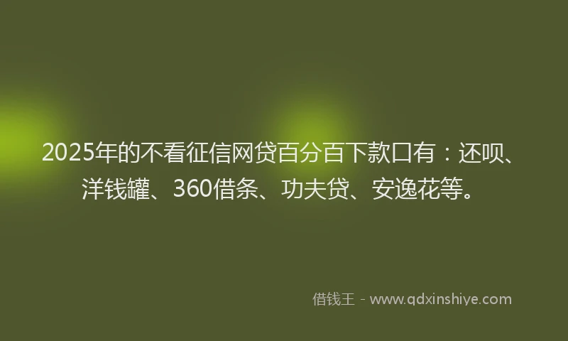 2025年的不看征信网贷百分百下款口有：还呗、洋钱罐、360借条、功夫贷、安逸花等。